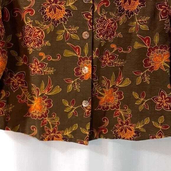 Nomadic Traders size large silk linen floral boxy 3/4 sleeve button front - Picture 3 of 11